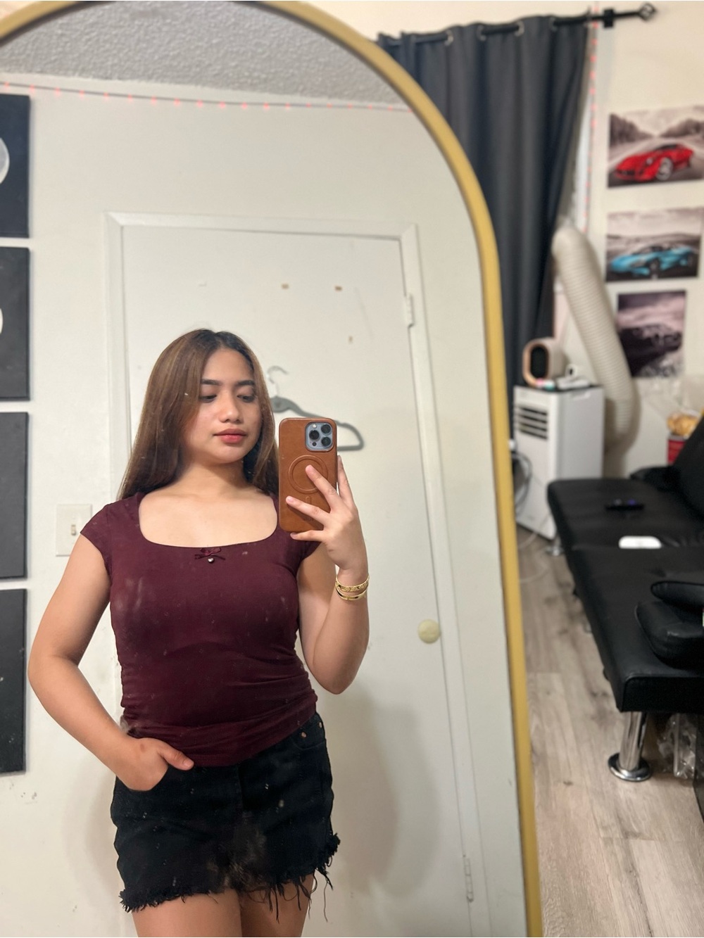 Square Neck Cap Sleeve Tank Top in Burgundy